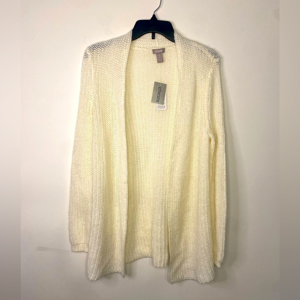 NWT Chicos‎ Open Classic Knit Ivory Sweater Cardigan Size 1